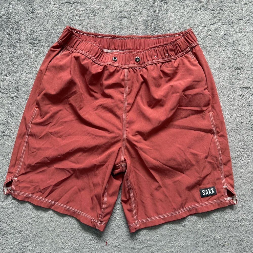 Men’s Small SAXX Oh Buoy 2N1 Volley 7” Desert Red‎ Swim Shorts